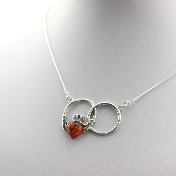 Sterling silver necklace with natural Baltic amber, heart silver necklace - Picture 9 of 16